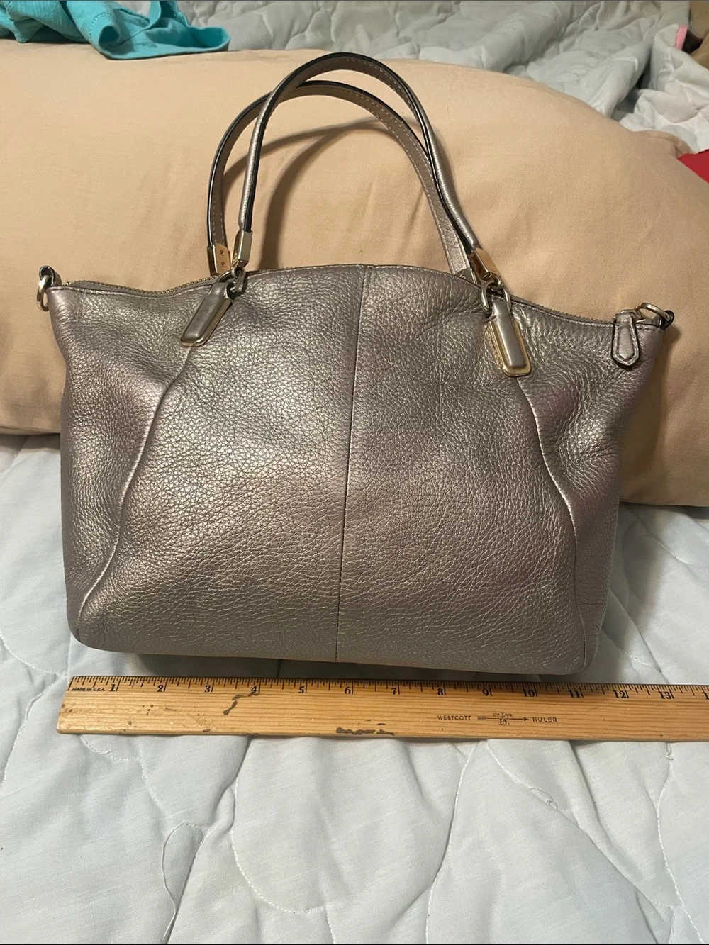 Coach Kelsey Satchel metallic gold pebbled leather
